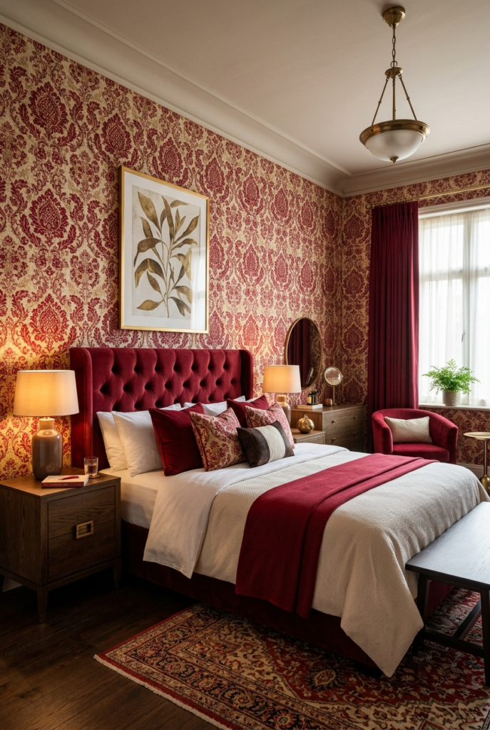 Red patterned wallpaper