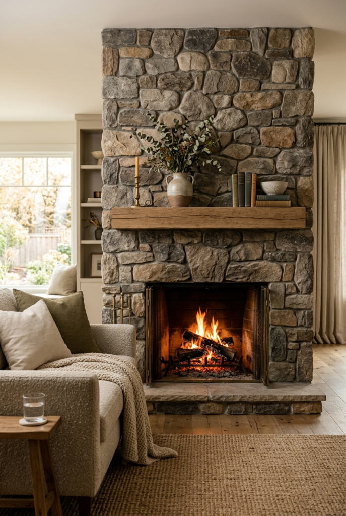 Stone Fireplace Simple Decor