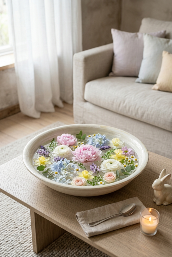 Floating Blooms in Glass Bowl