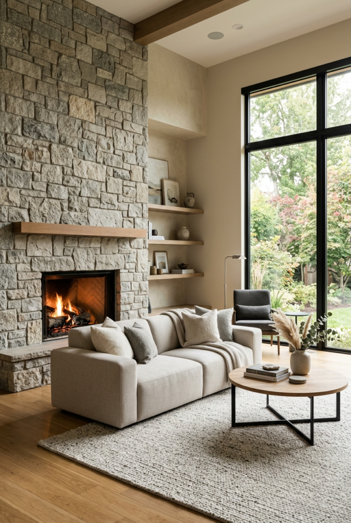 Modern Furniture Stone Fireplace