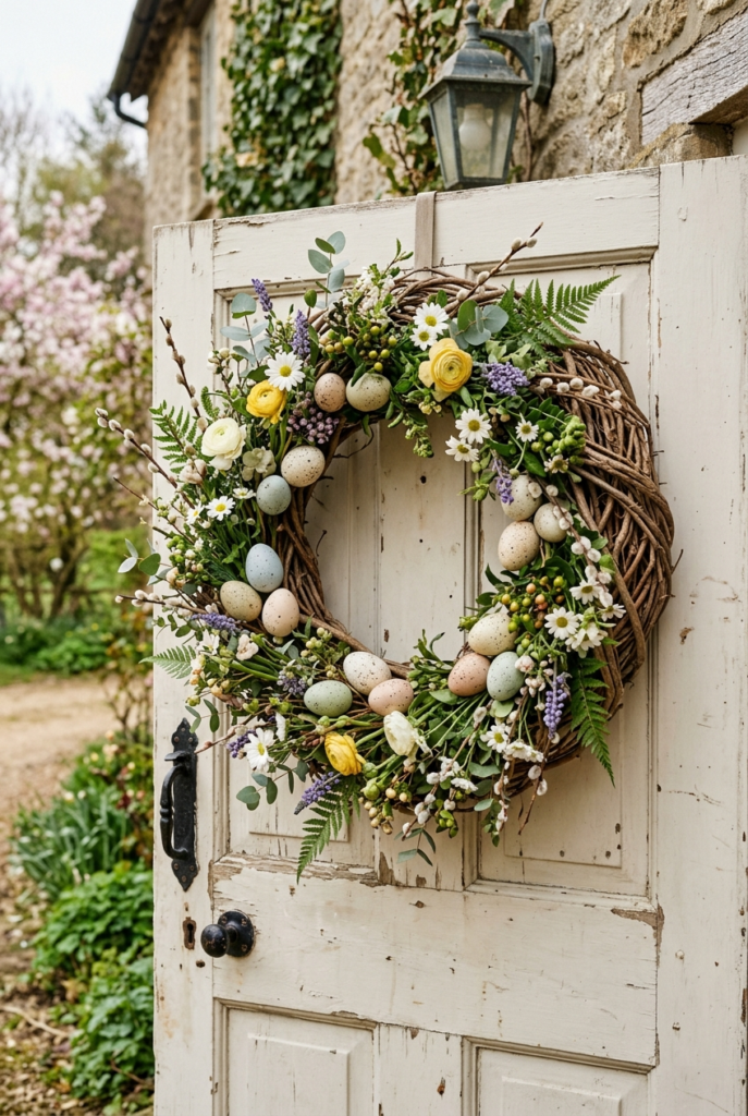 Rustic grapevine wreath for Easter front door