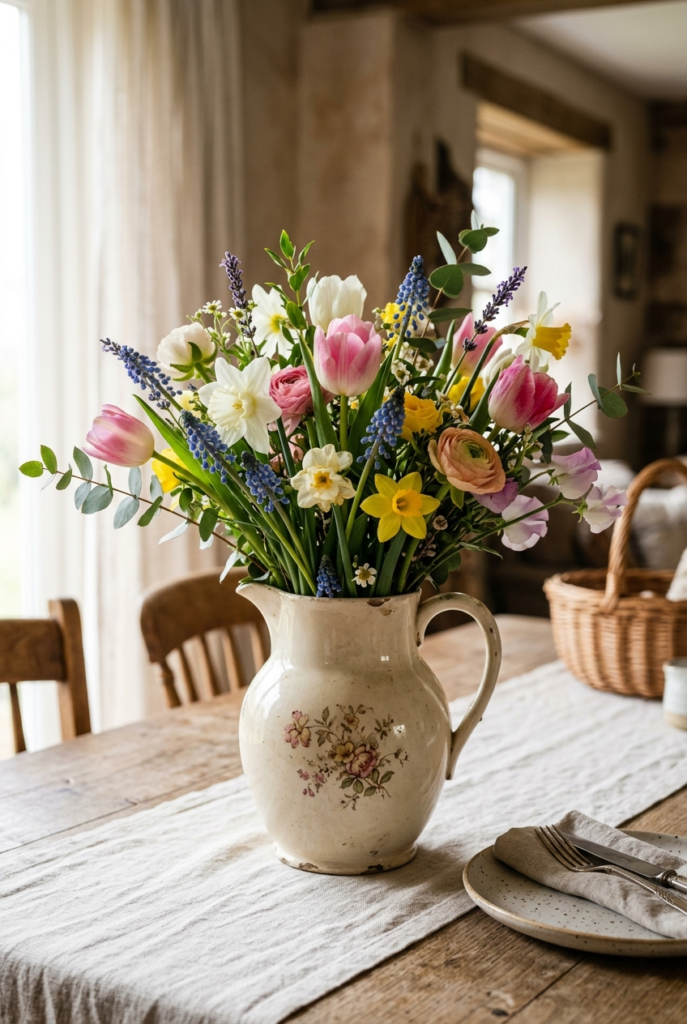 Vintage Pitcher Flower Arrangement