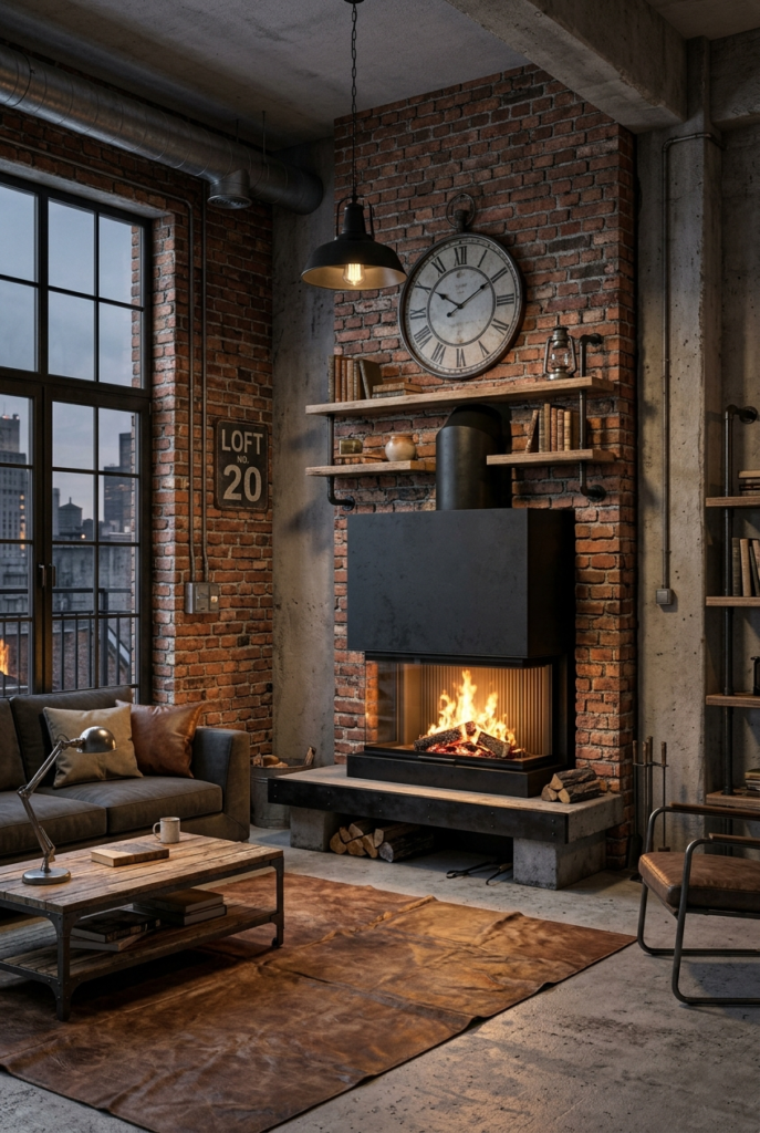 Industrial black fireplace