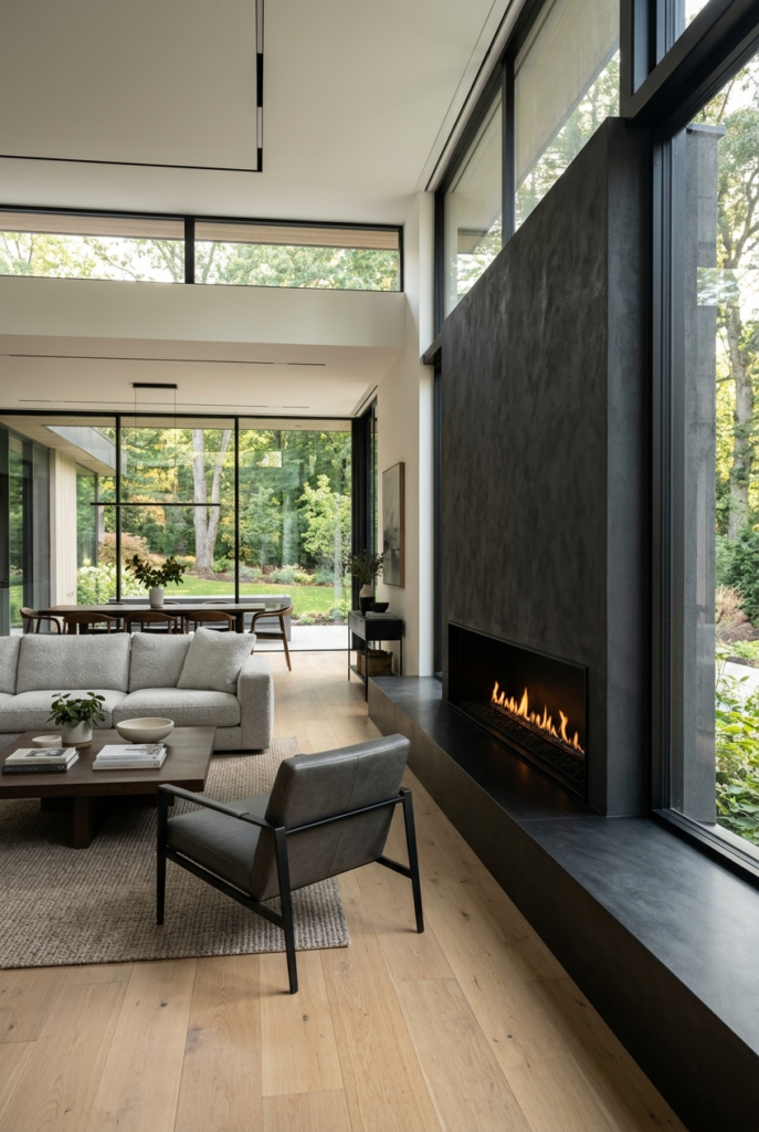 Modern linear fireplace
