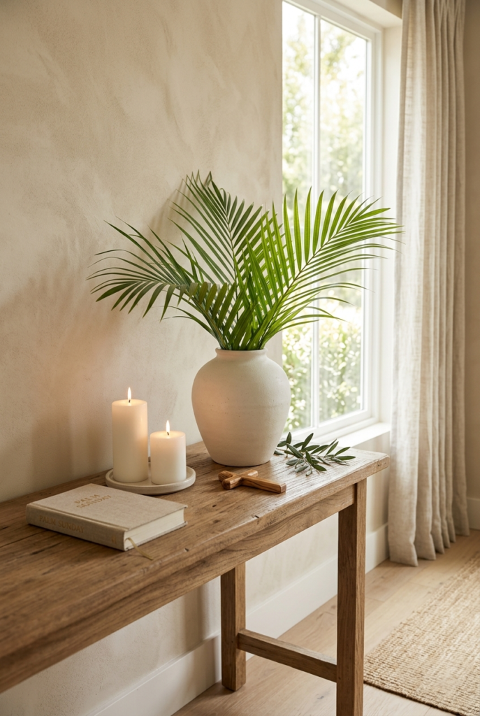 Peaceful Palm Sunday decor with simple meaningful styling