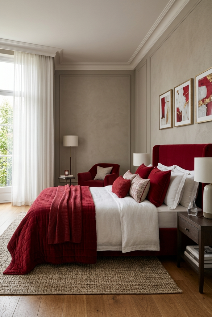 Stylish cherry red bedroom
