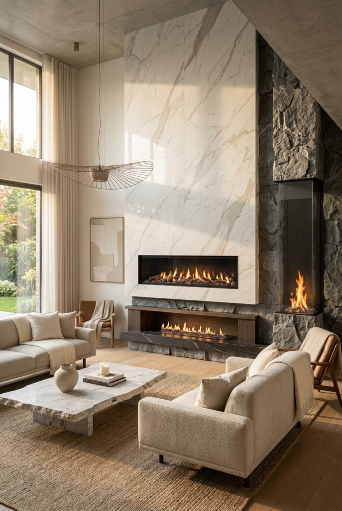 Stylish modern fireplace in contemporary home
