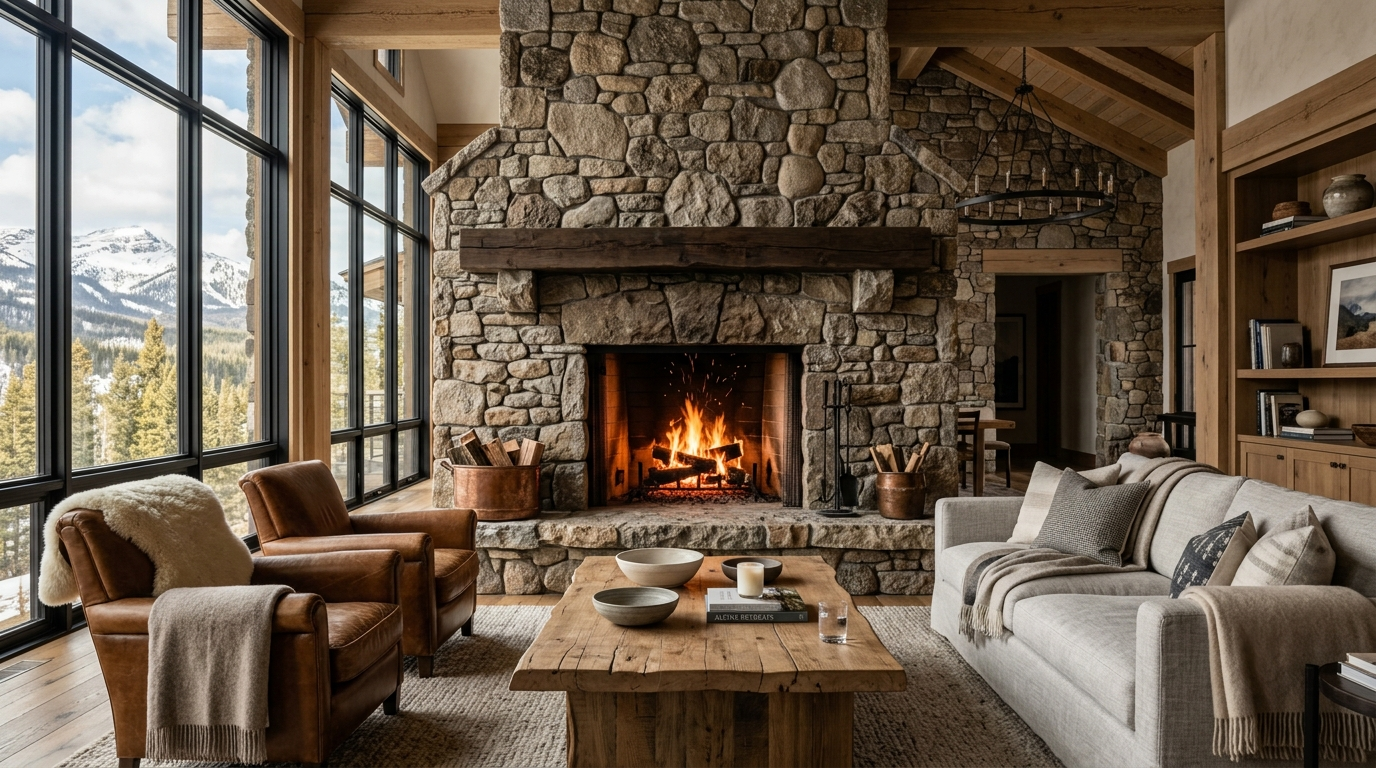 Cozy Stone Fireplace Living Room