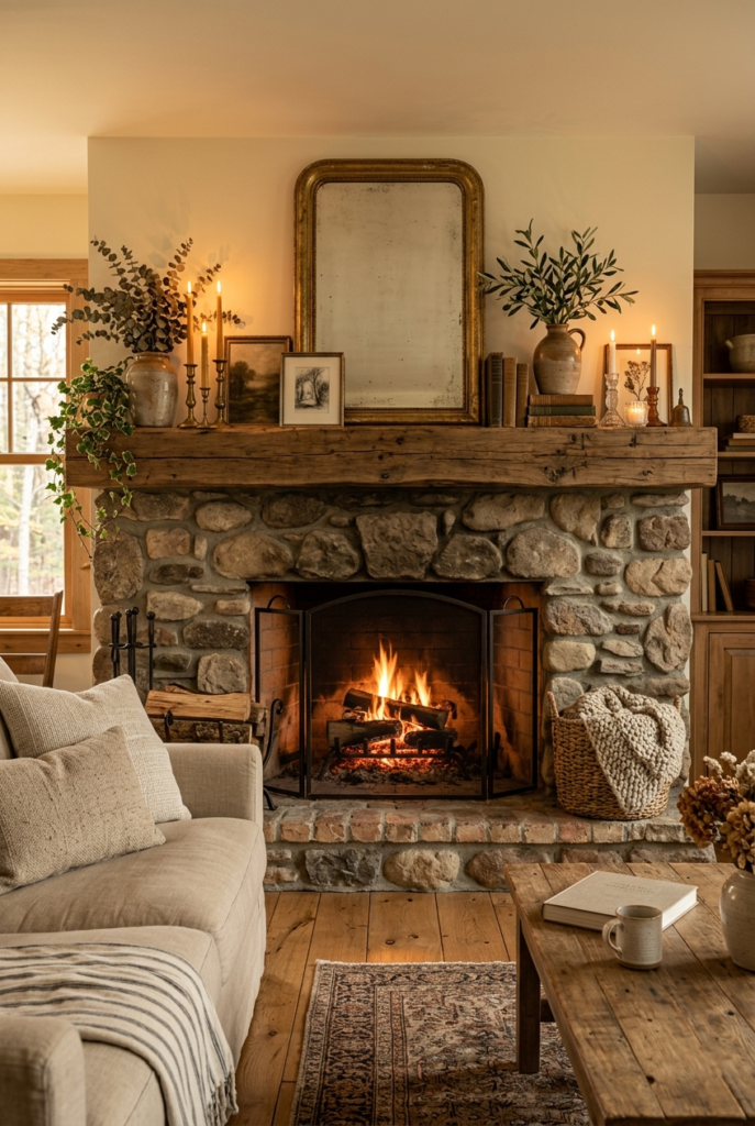 Cozy rustic mantel