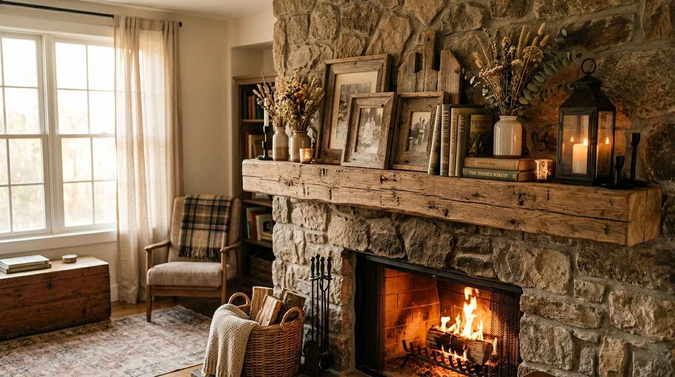Rustic mantel decor