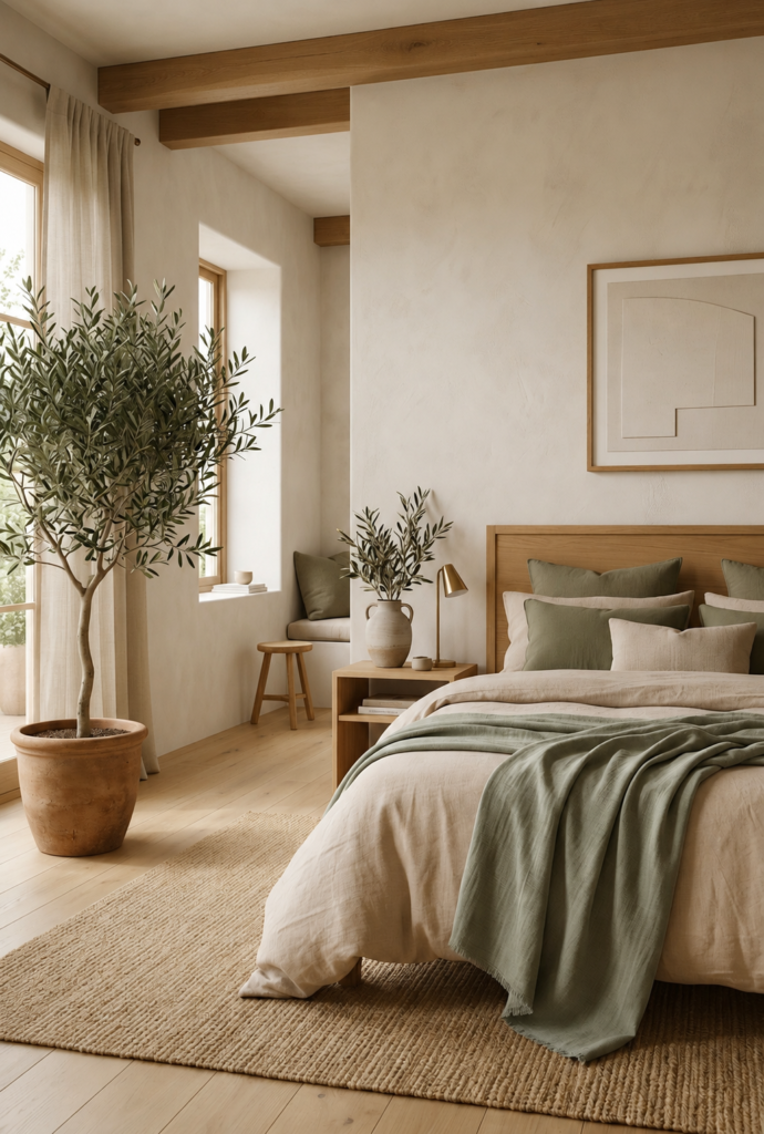 Soft green bedroom accents
