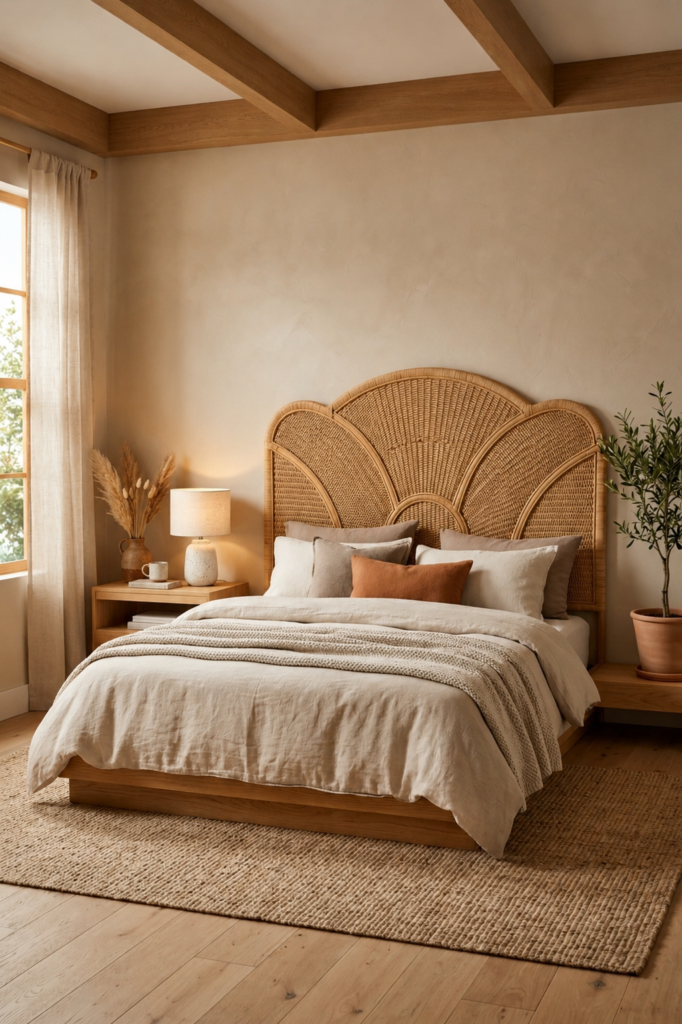 Natural rattan bed headboard