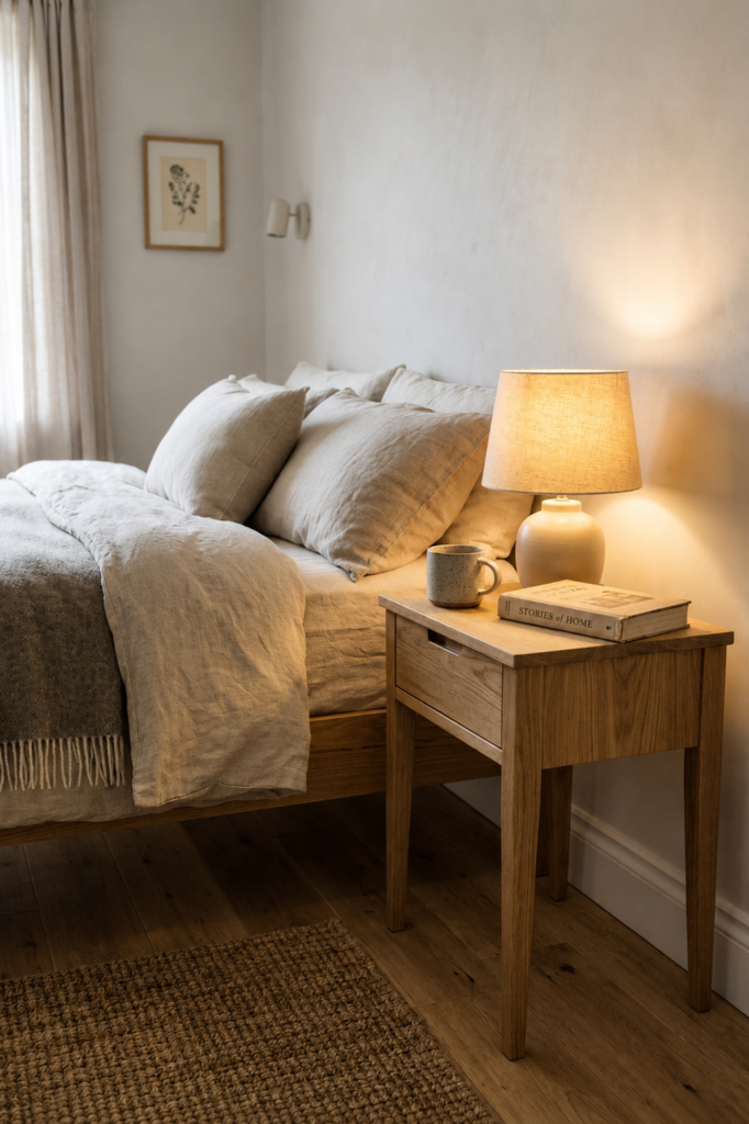 Minimal wooden bedside table
